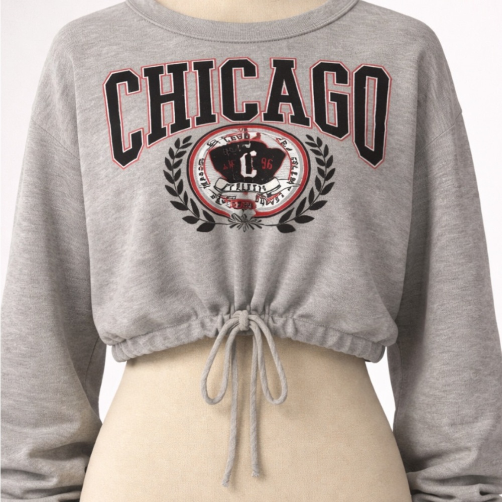 Gray Chicago Graphic Crop Top
